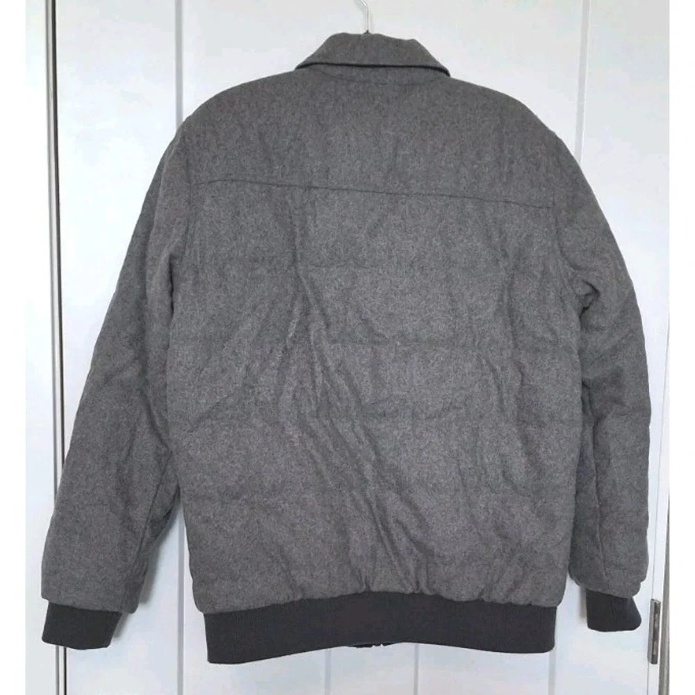 Prana B-Side Jacket Mens Size M Gray Puffer Bomber Wool duck Down Reversible - Picture 2 of 12